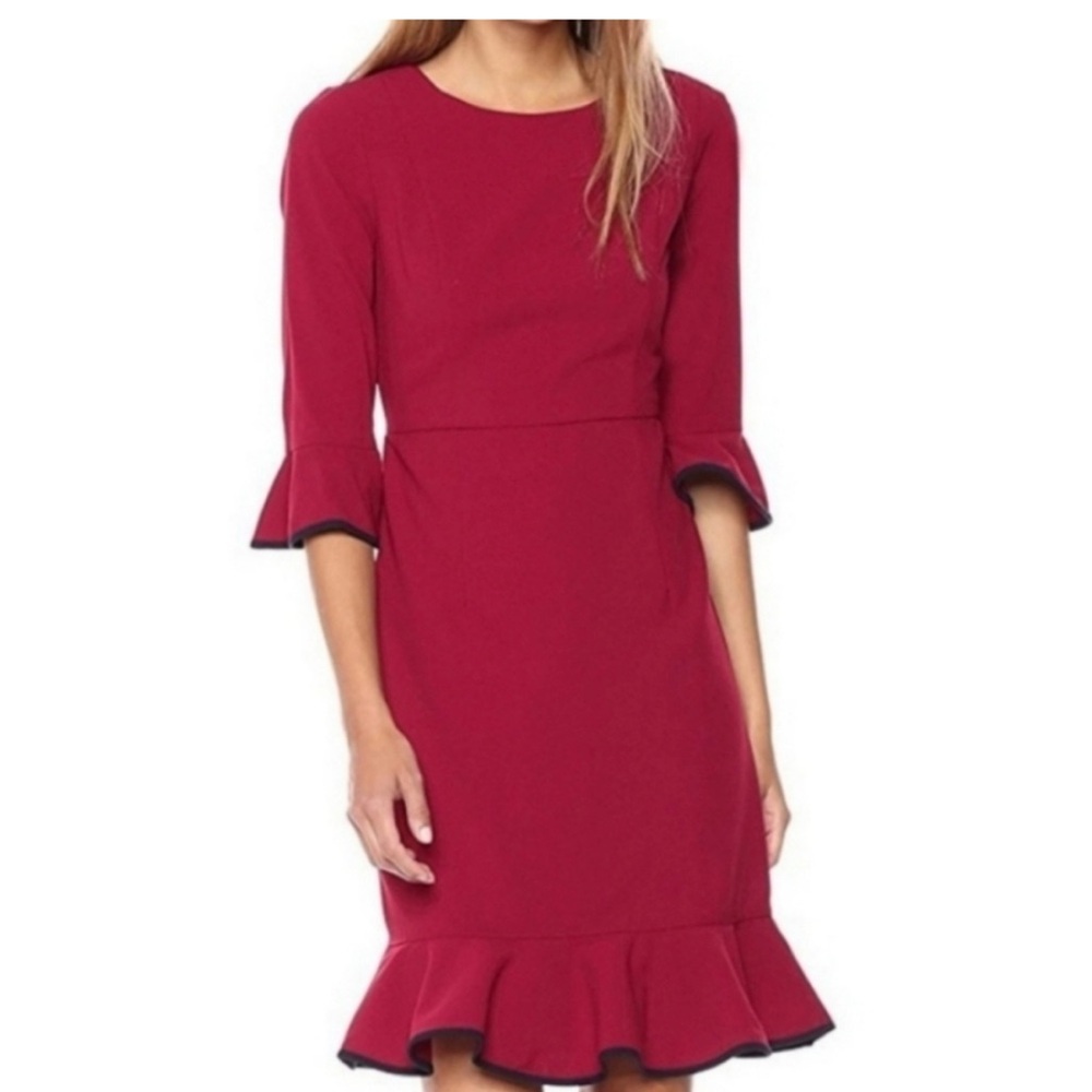 Nanette Lepore Berry Red Long Sleeve Ruffle Hem Dress